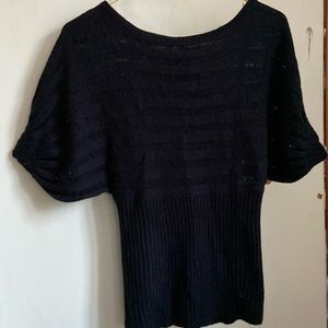 Dots black knit boat neck sweater S top horizontal design bottom vertical